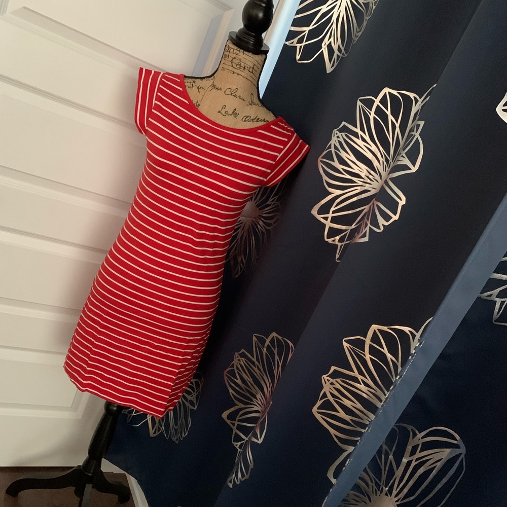 French Connection red sleeveless dress with white stripes
